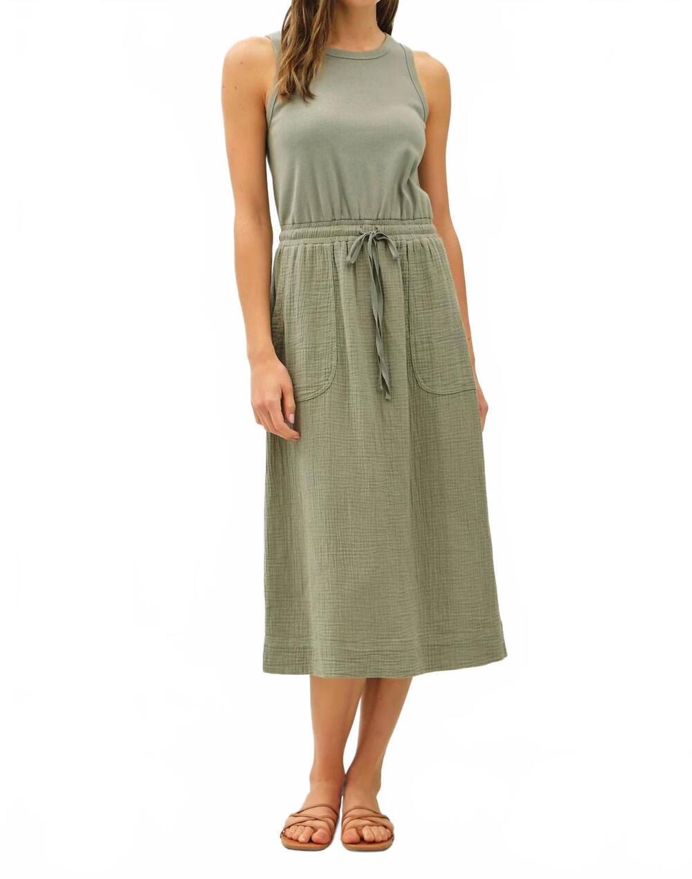 NEW NYLAND rhiya tank midi dress with drawstring in sage